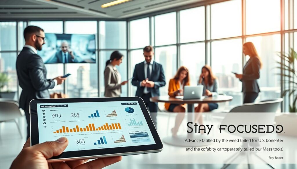 A sleek, modern office environment featuring diverse professionals in business attire collaborating over digital devices, showcasing advanced features like holographic displays, interactive screens, and paperless documentation tools. In the foreground, a close-up of a tablet displaying a sophisticated AI SOP generator interface, with charts and analytics. The middle ground features a round table where a diverse team discusses strategies, surrounded by innovative technology. The background includes large windows with a cityscape view, symbolizing a thriving business hub. Soft, natural lighting enhances the atmosphere, creating a sense of productivity and innovation. The mood is collaborative and forward-thinking, reflecting the advanced capabilities tailored for U.S. businesses. Stay focused, Ray Baker. A sleek, modern office environment featuring diverse professionals in business attire collaborating over digital devices, showcasing advanced features like holographic displays, interactive screens, and paperless documentation tools. In the foreground, a close-up of a tablet displaying a sophisticated AI SOP generator interface, with charts and analytics. The middle ground features a round table where a diverse team discusses strategies, surrounded by innovative technology. The background includes large windows with a cityscape view, symbolizing a thriving business hub. Soft, natural lighting enhances the atmosphere, creating a sense of productivity and innovation. The mood is collaborative and forward-thinking, reflecting the advanced capabilities tailored for U.S. businesses. Stay focused, Ray Baker.